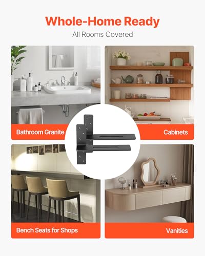 VEVOR T Shelf Brackets, 200 lbs Capacity, 2 Pcs, 14 inch Solid Steel Heavy Duty with Screws for Floating Shelves, Countertop Support Hardware - size: 14x2.89x12 in