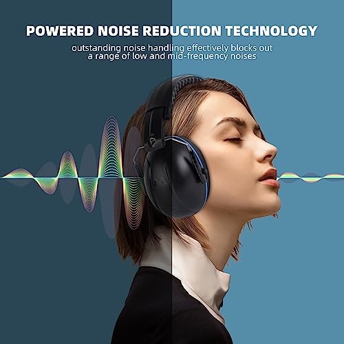 Noise Cancelling Ear muffs for Shooting Ear Protection, SNR 35dB Noise Reduction Headphones for Adult Kids Autism, Adjustable Sound Proof Hearing Protection for Shooting Mowing (Blue & White) - color: Blue & White