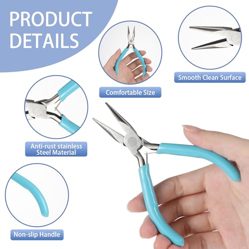 2 Pack Needle Nose Pliers for Jewelry Making, 4.5 Inch Small Needle Nose Pliers Jewelry Chain Nose Pliers Craft Pliers for Wire Bending, Repair, Object Grasping (Blue) - color: Blue