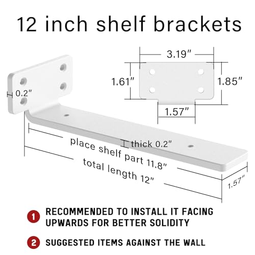 Goovilla Shelf Bracket, Floating Shelf Brackets 12 inch Long, 6 Pack, White - size: 12 Inch, style: White 6Pack