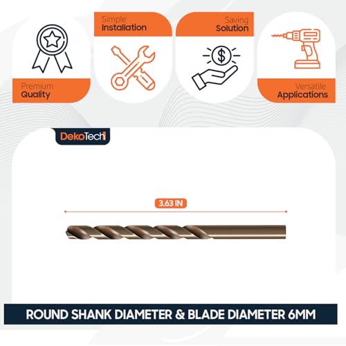 6mm Twist Drill Bit Set – M35 Cobalt Steel (5% Cobalt) HSS-CO, High-Speed and Heat-Resistant, Precision Engineered for Drilling Stainless Steel, Cast Iron, and Hard Metals (10 Pack) - size: 6mm