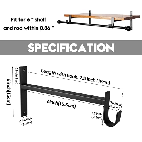 AddGrace Closet Rod Bracket Heavy Duty Shelf Brackets Black 6 Inch 2 Pack - color: Black, size: 6 Inch