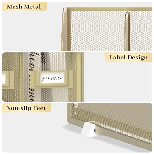 SUPEASY Desk Organizers Metal Desk Magazine File Holder with 5 Vertical Compartments Rack File Organizer for Office Desktop, Classroom, Home Workspace, Golden Yellow - color: Golden Yellow, size: Small