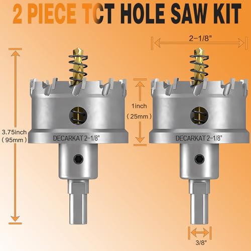 2-Pack 2-1/8" TCT Hole Saws for Hard Metal, Heavy Duty 54mm Tungsten Carbide Tipped Hole Cutters Set with Spring-Loaded Pilot Drill Bits for Stainless Steel, Metal, Iron, and Plastic. - size: 2-1/8" (55mm) X 2Pcs
