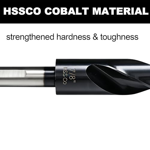 7/8 Drill Bit for Metal and Hardened Steel, M35 Cobalt 1/2 Inch Reduced Shank Industrial Grade Heavy Duty Drill Bit, with Index Storage Case - size: 7/8 in
