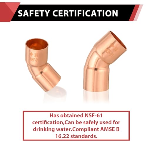 10 Piece EFIELD 3/4" C X C Copper 45 Degree Short Turn Elbow - size: 3/4"x 3/4", style: 45 Degree