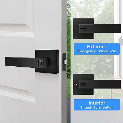 Privacy Door Lever, 10 Pack Matte Black Door Handle, Keyless Interior Door Knob with Lock for Bedroom Bathroom, Heavy Duty Square Door Lock, Reversible for Left Right Handled Doors
