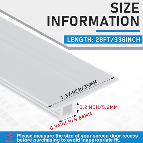 Pushglossy 28 ft Vinyl Sliding Screen Door Bug Seal Strip, White - color: White