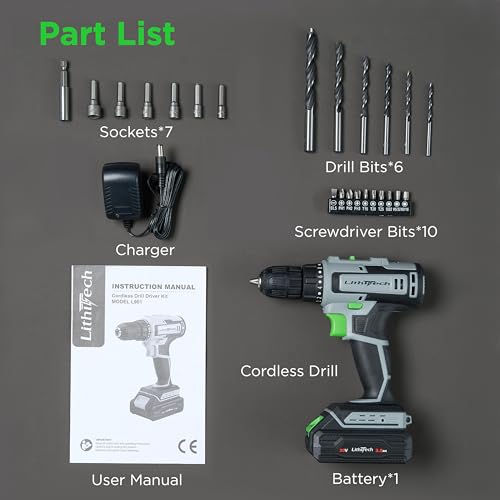 20V Cordless Drill Set, 3/8-Inch Keyless Chuck Electric Drill - color: L901-green