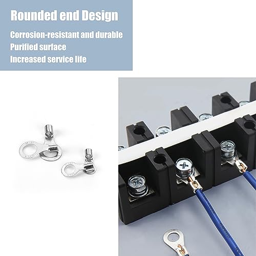 250 Uninsulated Ring Terminals, Brass Ring Connectors, AWG 22-16, 16-14, 14-12, 12-10 Crimp-On Wire Connectors, Tin-Plated Wire Terminals, Batteries