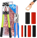 Battery Cable Lug Crimping Tool with 60pcs Copper battery terminal connectors,60pcs Dual Wall Adhesive Heat Shrink Tubing,Wire Crimper Tool for AWG 10-1/0 battery Cable Ends Crimper with Cable Cutter - color: 2 Tools With 120 Accessories