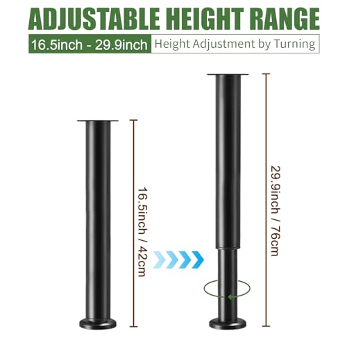 Furniture Legs Metal Adjustable 4 Pcs 16.5-29.9 inch, Adjustable Cabinet Legs for Sofa/Bed/Chair/Dresser/Table, Bed Center Slat Support Legs, Black - size: 16.5-29.9" (4pcs)