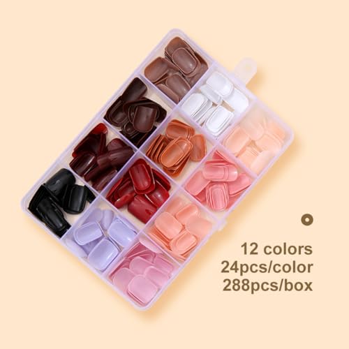 288 Pcs Press On Nails Short Square Fake Nails Press Ons Set Solid Color False Nails Full Cover Acrylic Glue on Nails Reusable Glossy Artificial Nail Kit for Women Girls Manicure 12 Color - color: A007