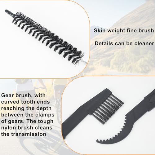 6-Piece Bike Chain Cleaner Kit with 3 Brushes & Cleaning Tools - for MTB, Motorcycle, E-Bike - Rust Removal & Maintenance