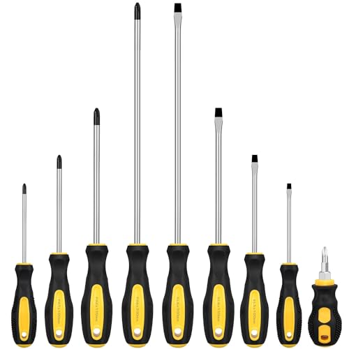 9pcs Magnetic Screwdrivers Set, Including 12in Phillips and Slotted - color: 9pcs