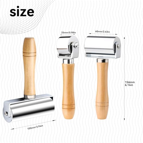 Mnuizu 26mm+60mm+100mm Leather Press Edge Roller, Brayer Rollers - color: Wood Color, size: 26mm+60mm+100mm