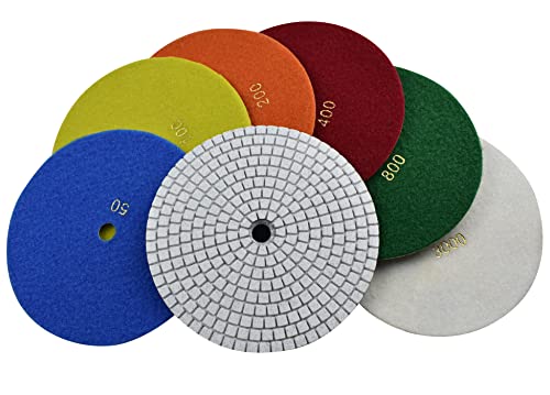 7 Step 7" Wet Diamond Polishing Pads Abrasive Set, Great for Granite Travertine Marble Stone - size: 7 Inch
