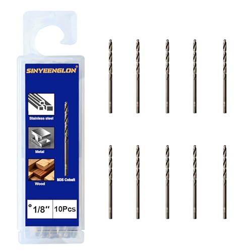 1/8 Drill Bits for Metal and Hard Steel(10pcs),M35 High Speed Steel Twist Jobber Metal Drill Bits,with Index Storage Case - size: 1/8 in (10 pcs)