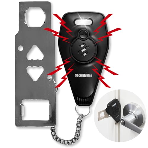 Door Security Bar & Portable Door Lock with Alarm (White) – High-Grade Iron Door Jammer & 130dB Alarm for Home, Apartment, Hotel & Travel Safety – (Black)