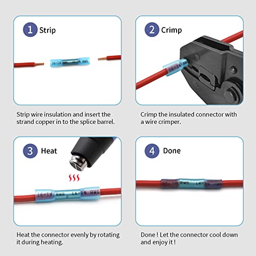 22-16 AWG Heat Shrink Butt Connectors - 100Pcs Red Crimp Waterproof Electrical Cable Wire Connector Speaker Automotive Marine Grade Wire Crimp Terminals Insulated Butt Splices - size: AWG 22-16