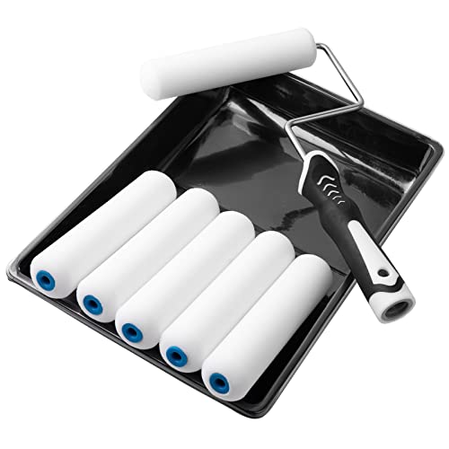 Mister Rui 9 Pack 6 Inch Foam Paint Roller Kit with Tray & Liners