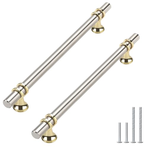 Haliwu 10 Pack 8 Inch Brushed Nickel and Gold Cabinet Handles | 204mm Hole Center, Solid Aluminum and Zinc Alloy, Kitchen Pulls Hardware for Bathroom Drawer Dresser - color: Brushed nickel&Gold, size: 8-inch (204mm) hole spacing