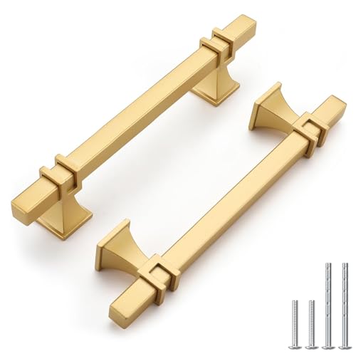 Haliwu 10 Pack 4 Inch Gold Cabinet Handles Brushed Brass Drawer Pulls - color: Matte Gold, size: Hole Center Spacing：102mm (4 inch)