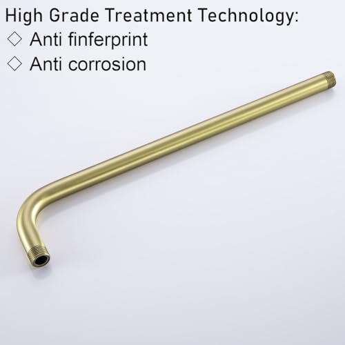 RANDOM 16 Inch Shower Arm with Flange,Stainless Steel 90 Degree Rain Shower Head Extension Arm,Wall-Mounted Shower Head Arm for Fixed Shower Head,Brushed Gold.RD91018-16BG - color: 16″ Brushed Gold(Round Flange)