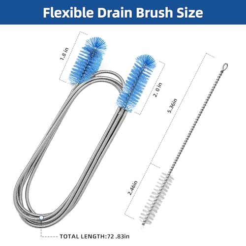 Flexible Drain Brush, 73 Inch Long Double Ended Hose Pipe Cleaners and 4 Pack 8 Inch Straw Cleaner Brush, Pipe Cleaner Brush for Cleaning, 2 Pack 73 Inch Long Tube Cleaning Brush