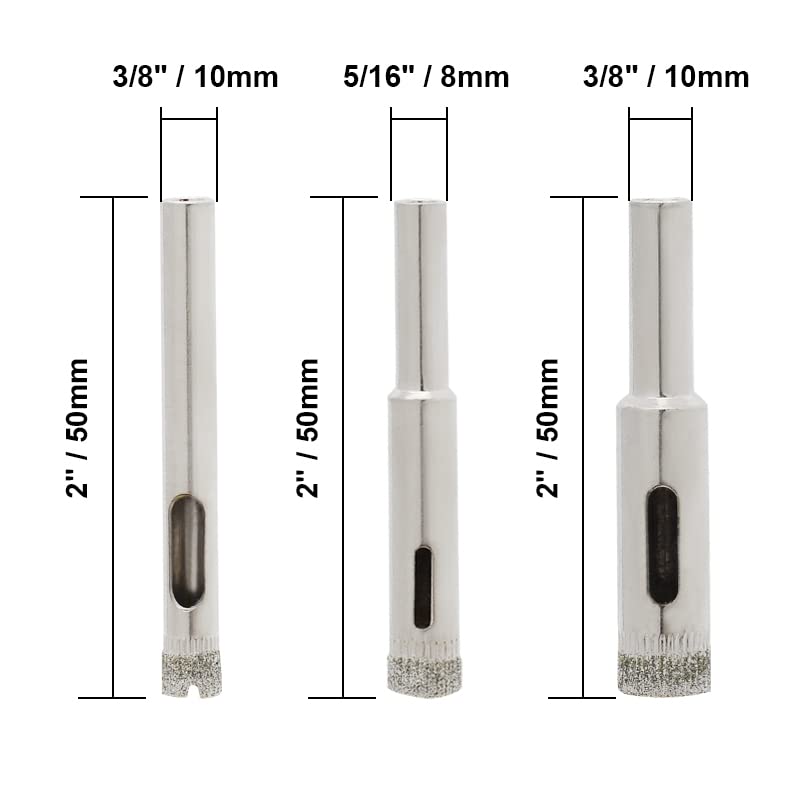 Diamond Hole Saw Set of 3, Glass Hole Saw Drill Bit Kit Suitable for Ceramic Glass Tile Porcelain Marble (6, 8, 10mm) - size: 3 in 1 | 6,8,10mm