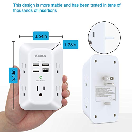 Addtam Surge Protector Outlet Extender with 5 AC and 4 USB Ports, 4.5A - size: 1c3a