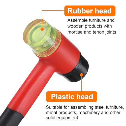 uxcell Rubber Mallet Double-Faced with Non-Slip Plastic Grip Rubber Hammer with Soft/Hard Replacement Mallet for Leather Crafts Tile Vinyl Woodworking Flooring Installation, Red