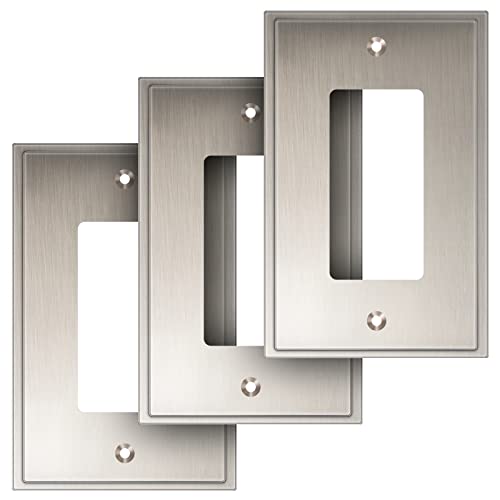 Henne Bery Soft Modern Decorative Wall Plate Switch Plate Outlet Cover (Single Decorator 3PK, Satin Nickel) - style: Single Decorator 3PK