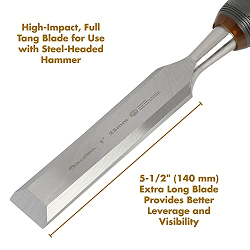 Buck Bros. 74816 1-Inch Wood Chisel, Full Tang Wood Carving Tools, Woodworking Tools for Carpentry, Trim Work, and DIY Projects, Hardened Steel Blade, Beveled Edge, Durable Non-Slip Handle - size: 1-Inch