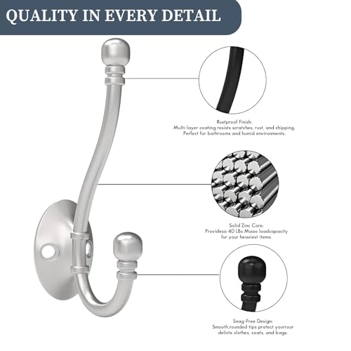 CBWLWJ 6 Pack Heavy Duty Wall Hooks for Hanging, Metal Coat Hooks Wall Mount, Easy to Install, Ideal for Living Room, Bathroom, Kitchen, Bedroom (Silver) - color: Silver