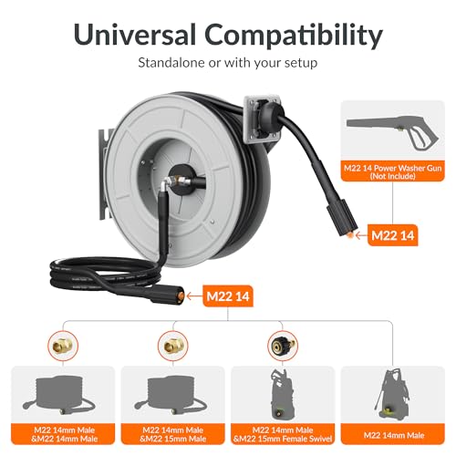Giraffe Tools 65ft Retractable Pressure Washer Hose Reel, 2600 PSI