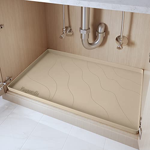 Heavy Duty Silicone Under Sink Mats for Kitchen Waterproof 31" x 22", Extra Thick Under Sink Rubber Mat Drip Tray, Raised Edge Under Sink Liner,Prevent Drips, Leaks, Spills,Taupe - color: Beige, size: 31'' x 22'' x 1''