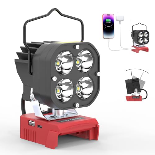 LED Work Light Compatible with Milwaukee 18V Battery, 60W 8000LM Tool Only - color: Red