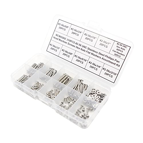 #2-56 UNC 304 SS Phillips Pan Head Screws Hex Nuts & Washers Kit - size: #2-56UNC