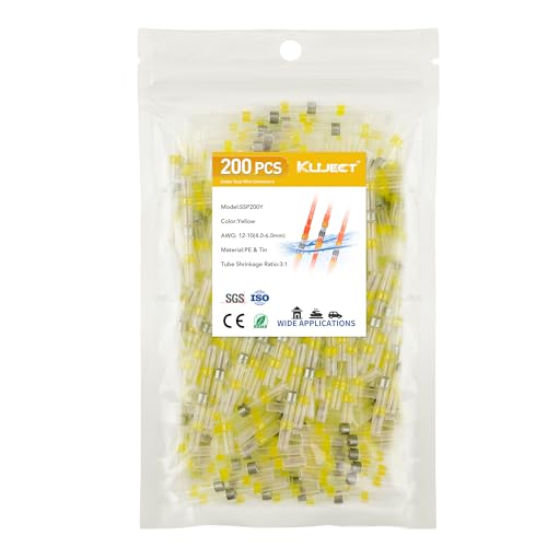 Kuject 200PCS Solder Seal Wire Connectors AWG 12-10, Yellow Solder Seal Heat Shrink Butt Connectors Terminals Solderstick Sleeve Waterproof Wire Splice Connector for Marine Boat Wire Joint - size: AWG 12-10 Yellow