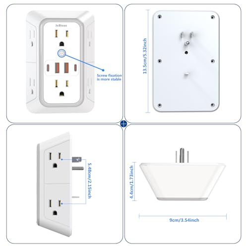 2 Pack Wall Outlet Extender, 6 Outlet Splitter with 4 USB Ports (2 USB C), 3 Sided 1050J Multi Plug with Surge Protector for Home Office Kitchen Travel-ETL - color: White-6 Outlets-2 Pack