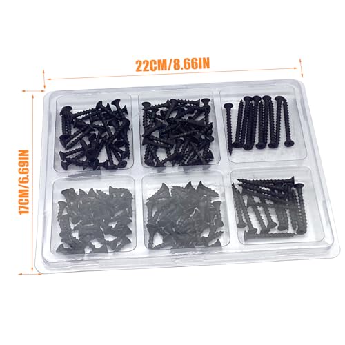 175PCS #8 Drywall Screws, Assorted Wood Screws, Black Wood Screws, Wood Screws Assortment Kit, Flat Head Screws, Screw Assortment, 6 Sizes, (2'', 1-1/2'', 1-1/4'', 1'', 3/4'', 5/8'') - size: #8 175PCS
