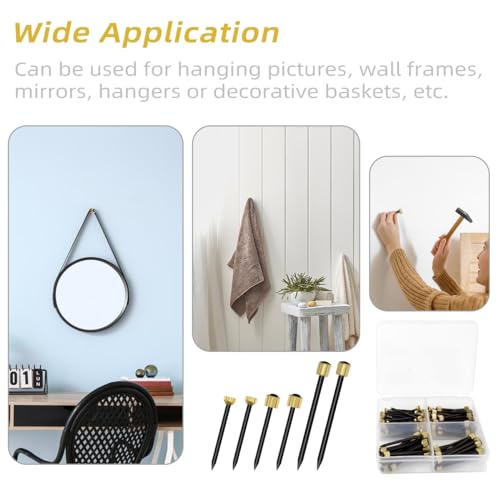 90 Pcs Nails for Hanging Picture Decorative Nail for Hanging Wall Decor Pictures Frame Kit 3 Sizes Picture Hangers Photo Hanger Made of Steel Pin & Brass Head Nails Hardware with Plastic Box (Black)