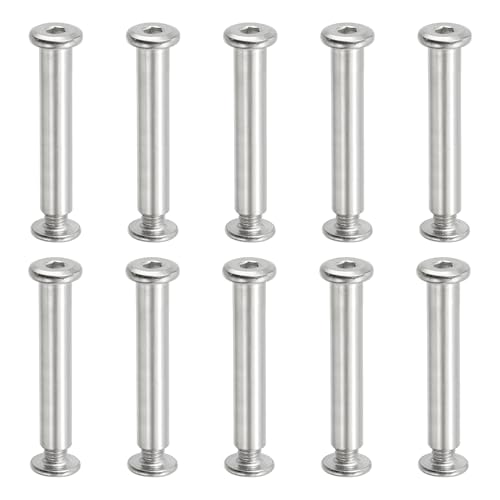PATIKIL Hex Chicago Screws, 10 Set Binding Screw Posts M6 x 45 mm Connecting Hex Drive Socket Cap Bolt Nuts for Scrapbook Leather Belt Album Photo Furniture Repair, Silver - size: M6 x 45