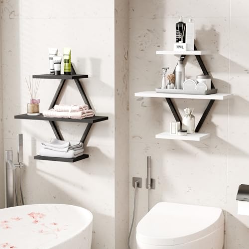 Floating Wall Shelves, Set of 2, Black & White - color: Black & White