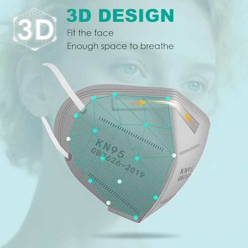 LEMENT KN95 Face Masks,100PCS 5-Ply Grey Breathable Cup Dust Mask For Adult - color: Adult-100 Pack-grey