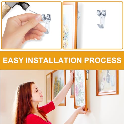KURUI 303Pcs Picture Hanging Kit, Picture Hangers Assorted Kit with Heavy Duty Wall Hooks, Sawtooth, Picture Wire, D Rings, Hardware Nails, Eye Hooks, Silver Heavy Duty Frame Hooks (Pack of 2) - size: Silver (Pack of 2)
