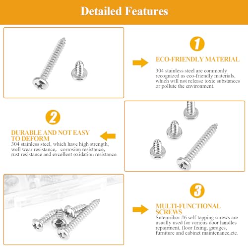 185 Pieces #6 x 3/8" 1/2" 5/8" 3/4" 1" Wood Screws Set, Phillips Pan Head #6 Self-Tapping Screws Assortment Kit, 304 Stainless Steel - size: #6, style: Phillips Pan Head