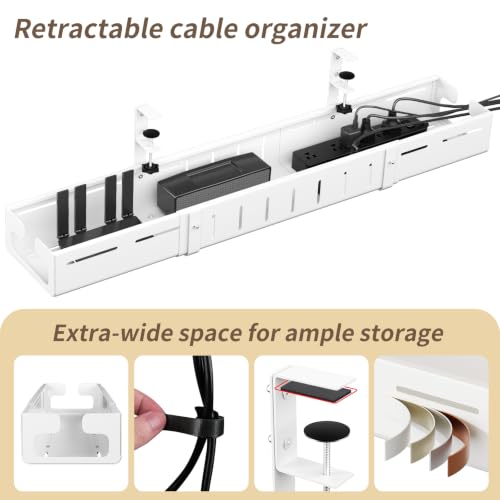 Under Desk Cable Management Tray,Expandable 25.2Inch – 38Inch,White - color: White-1