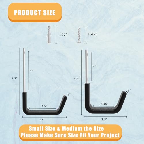 Heavy Duty Garage Utility Hooks, Wall Mount Ladder Hangers, 2S 2M - size: 2 Small & 2 Medium